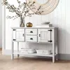 Quikfurn Farmhouse Solid Wood Sofa Table With Storage Drawers In Rustic White Finish