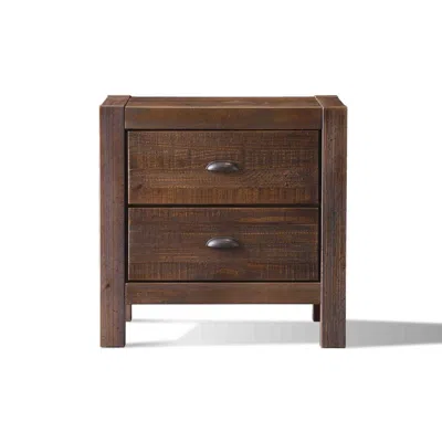 Quikfurn Farmhouse Style Solid Pine Wood 2-drawer Nightstand Bedside Table In Walnut