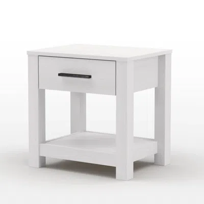Quikfurn Farmhouse Traditional Rustic White Pine Wood 1-drawer Nightstand Bedside Table