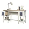 Quikfurn Farmhouse White Blue Oak Top 2 Drawer Office Writing Desk - Made In Usa