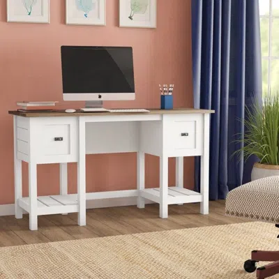Quikfurn Farmhouse White Oak Top 2 Drawer Office Writing Desk - Made In Usa