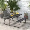 Quikfurn Folding Picnic Table With 2 Benches Outdoor Patio Dining Set In Black