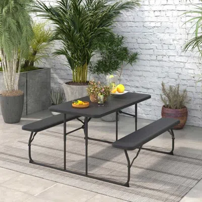 Quikfurn Folding Picnic Table With 2 Benches Outdoor Patio Dining Set In Black