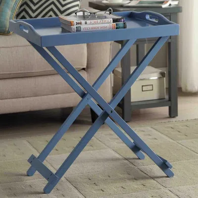 Quikfurn Folding Tv Tray Bedside Table In Blue Wood Finish