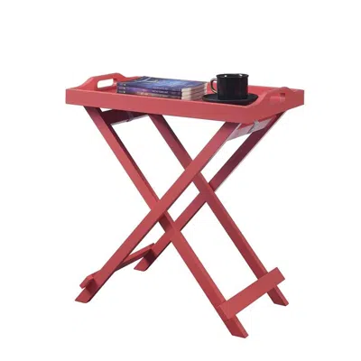 Quikfurn Folding Tv Tray Bedside Table In Coral Red Pink Orange Wood Finish