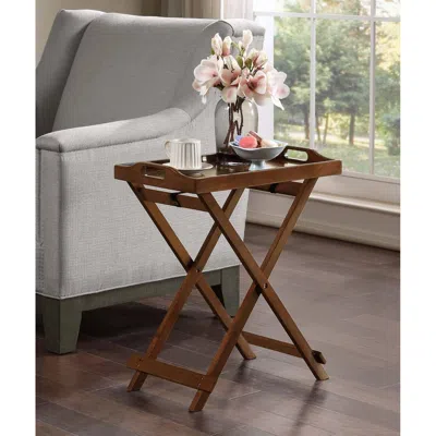 Quikfurn Folding Tv Tray Bedside Table In Dark Brown Espresso Wood Finish