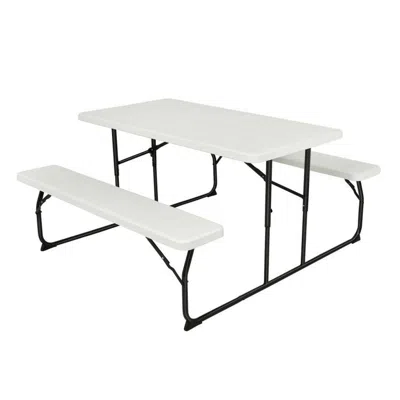 Quikfurn Folding White Hdpe Picnic Table With 2 Benches Outdoor Patio Furniture Set