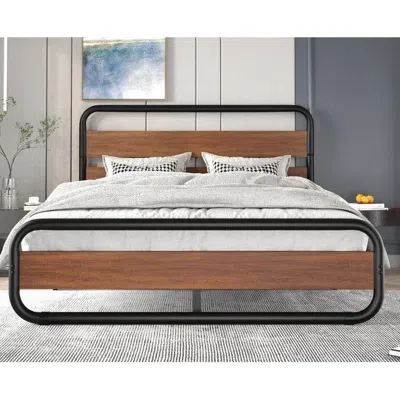 Quikfurn Full Heavy Duty Industrial Modern Metal Wood Platform Bed Frame With Headboard