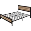 Quikfurn Full Industrial Metal Wood Rivet Platform Bed Frame W/ Headboard And Footboard
