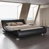 Quikfurn Full Modern Black Upholstered Platform Bed Frame With Sleigh Curved Headboard