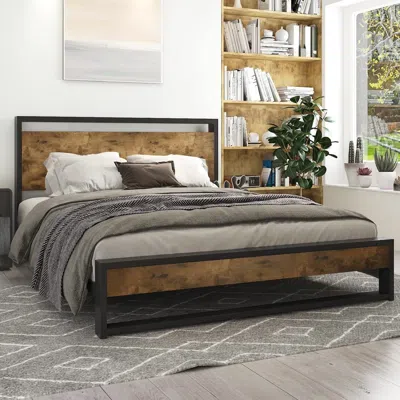 Quikfurn Full Modern Farmhouse Platform Bed Frame With Wood Panel Headboard Footboard