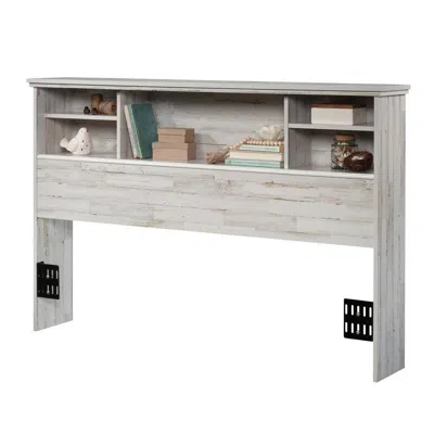 Quikfurn Full / Queen Size Farmhouse Bookcase Headboard In Grey White Wood Finish In Neutral