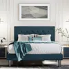 Quikfurn Full Size Adjustable Height Platform Bed Frame With Blue Upholstered Headboard