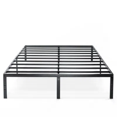 Quikfurn Full Size Black Metal Platform Bed Frame With Headboard Attachment Slots