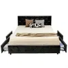 QUIKFURN FULL SIZE BLACK PU LEATHER BUTTON TUFTED PLATFORM BED WITH 4 STORAGE DRAWERS