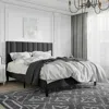 Quikfurn Full Size Black Velvet Upholstered Platform Bed Frame With Headboard