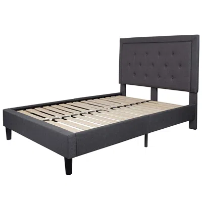 Quikfurn Full Size Dark Grey Fabric Upholstered Platform Bed Frame With Tufted Headboard