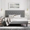 Quikfurn Full Size Dark Grey Linen Upholstered Platform Bed With Button-tufted Headboard