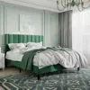Quikfurn Full Size Green Velvet Upholstered Platform Bed Frame With Headboard