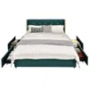 Quikfurn Full Size Green/gold Linen Headboard 4 Drawer Storage Platform Bed