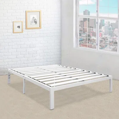Quikfurn Full Size Heavy Duty Metal Platform Bed Frame In White