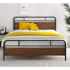 Quikfurn Full Size Industrial Metal Wood Platform Bed Frame With Headboard And Footboard