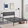 Quikfurn Full Size Industrial Platform Bed Frame With Wood Slatted Headboard In Black
