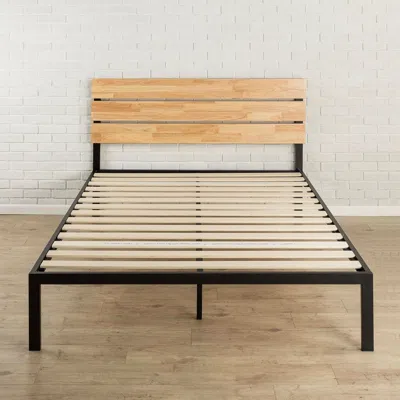 Quikfurn Full Size Metal Platform Bed Frame With Wood Slats And Headboard