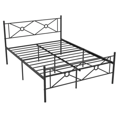 Quikfurn Full Size Modern Black Metal Platform Bed Frame With Headboard And Footboard