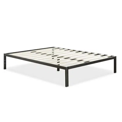 Quikfurn Full Size Modern Black Metal Platform Bed Frame With Wood Slats