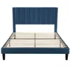 Quikfurn Full Size Modern Navy Blue Velvet Upholstered Platform Bed With Headboard