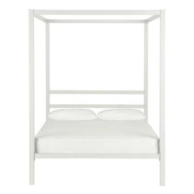 Quikfurn Full Size Modern White Metal Canopy Bed Frame