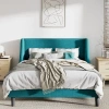 Quikfurn Full Size Turquoise Linen Blend Upholstered Platform Bed With Wingback Headboard