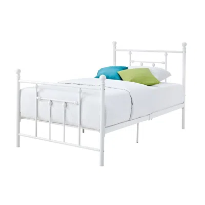 Quikfurn Full Size White Metal Platform Bed With Headboard And Footboard