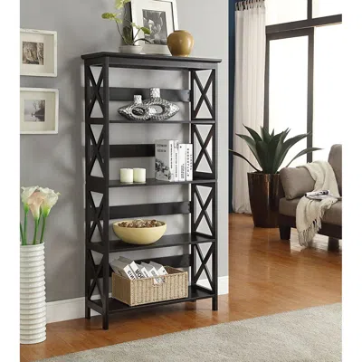 Quikfurn Glossy Black 5-shelf Bookcase