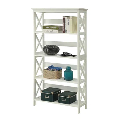 Quikfurn Glossy White 5-shelf Bookcase
