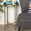 Quikfurn Gold Finish Metal Round End Table Nightstand With Removable Teal Tray Top