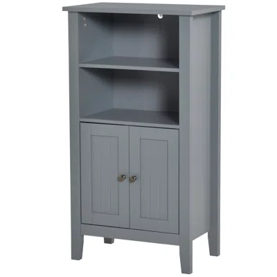 Quikfurn Gray 2 Tier Shelf Hidden Storage Bathroom Floor Cabinet