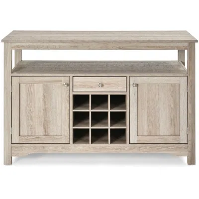 Quikfurn Gray Oak Buffet Server 9 Bottle Wine Cabinet Console