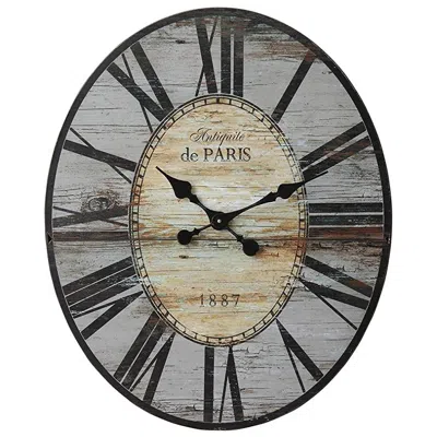 Quikfurn Gray Oversized Distressed Paris Wood Wall Clock In Blue