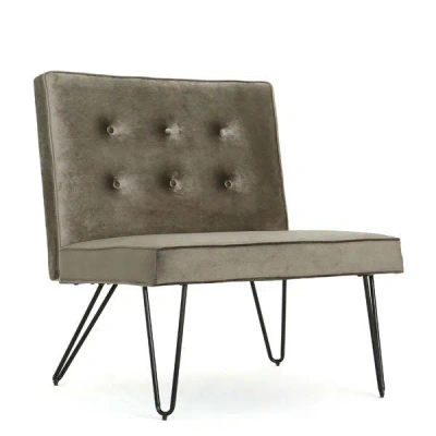 Quikfurn Gray Velvety Soft Upholstered Polyester Accent Chair Black Metal Legs