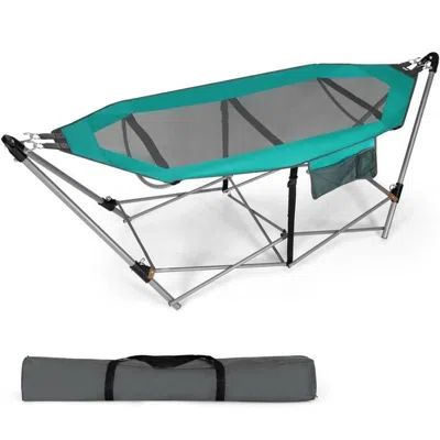 Quikfurn Green Portable Camping Foldable Hammock With Stand And Carry Case