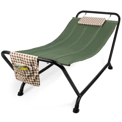 Quikfurn Green Waterproof Patio Hammock W/ Stand Pillow Storage Pockets