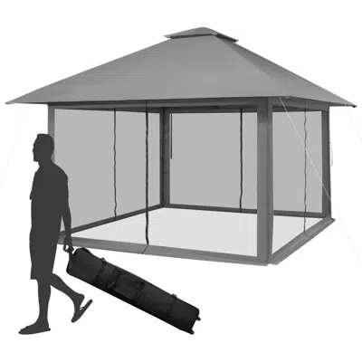 Quikfurn Grey 13 X 13 Ft Pop-up Gazebo Outdoor Canopy W/ Mesh Mosquito Netting Sidewalls