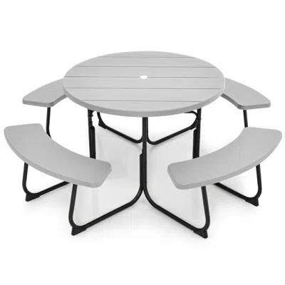 Quikfurn Grey All Weather 8 Seater Picnic Table With Umbrella Hole In Gray