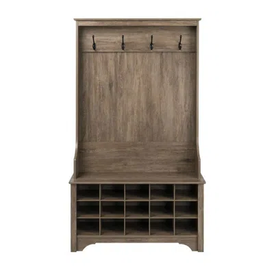 Quikfurn Grey Entryway Hall Tree Shoe Cubbie Coat Rack