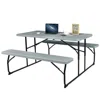 Quikfurn Grey Folding Picnic Table With 2 Benches Outdoor Patio Dining Set