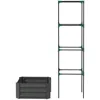 Quikfurn Grey Galvanized Open Bottom Raised Garden Bed Planter With Tomato Cage Trellis