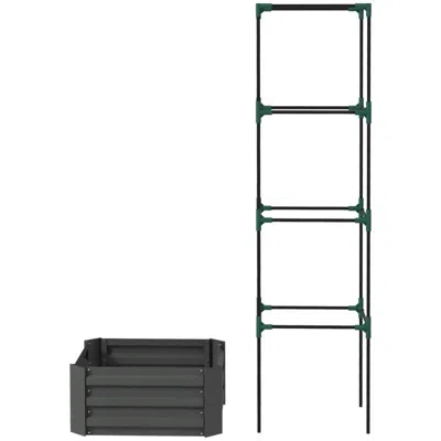 Quikfurn Grey Galvanized Open Bottom Raised Garden Bed Planter With Tomato Cage Trellis In Black
