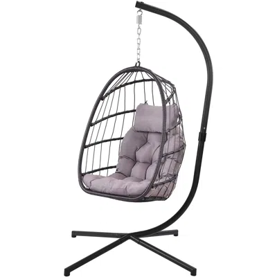 Quikfurn Grey Indoor/outdoor Wicker Rattan Aluminum Frame Swing Egg Chair Hammock